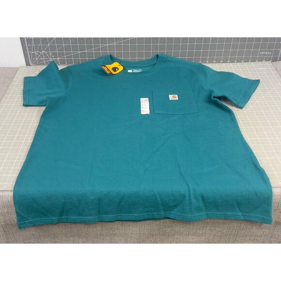Carhartt Women’s Loose Fit Pocket T-Shirt Sz L Teal New - Picture 1 of 6
